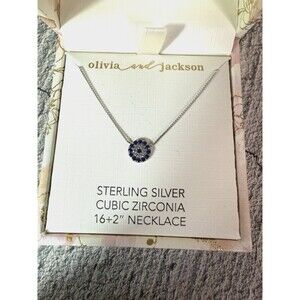 NIB Olivia And Jackson Evil Eye Dainty Sterling Silver Cubic Zirconia Necklace